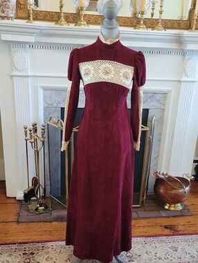 1970s Velvet Victorian Maxi Dress